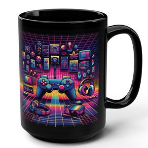 Retro Gamer Black Mug: 15oz Gaming Coffee Mug