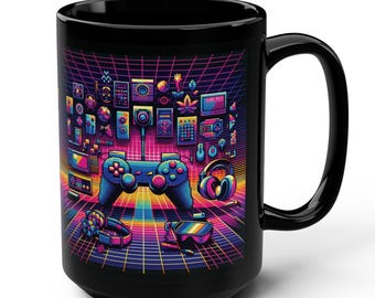 Tazza nera retrò da giocatore: tazza da caffè da gioco da 15 once