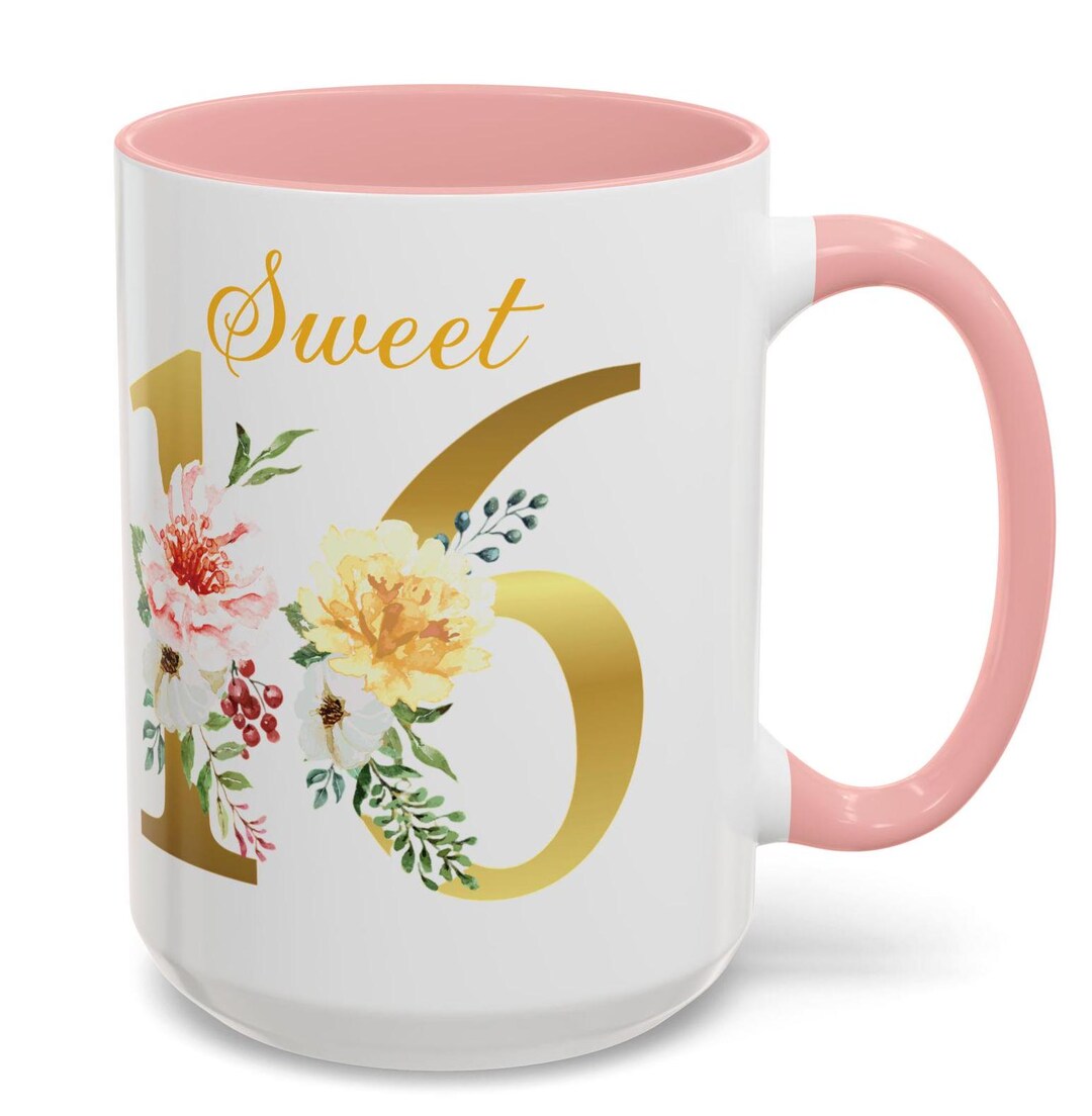 Floral Sweet 16 Coffee Mug: Elegant Birthday Gift - Etsy