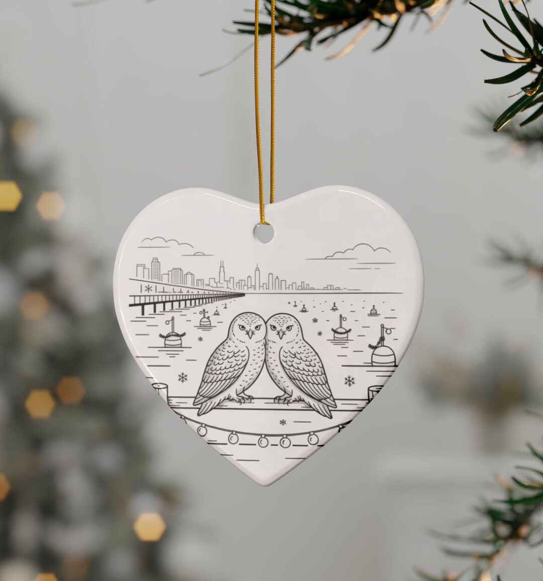 Snowy Owls Chicago Illinois Ornament | Personalized Heart Ceramic ...