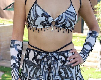 Shadow Siren Full Set, Dark Fairy Rave Outfit, Handmade Festival Clothing, EDC Gothic Rave Wear, Festival Fit