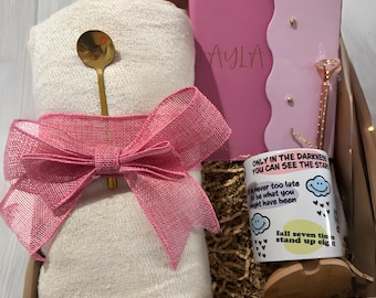 Luxury Pink coquette Cozy and inspiration Gift box set for her Birthday-Thank you-Or care package includes encouragement quotes mug