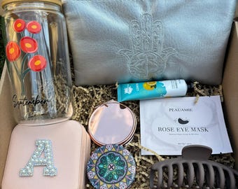 Caixa de presente de autocuidado de luxo para mulheres - Conjunto personalizado para nascimento, aniversário, spa ou feriados com acessórios e itens essenciais para cuidados com a pele