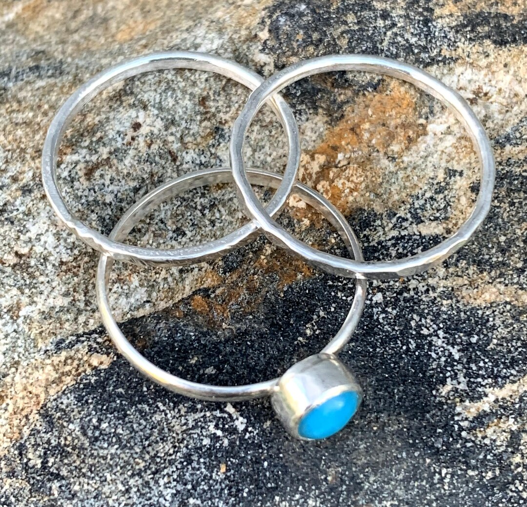 Band Stacker Ring – Sterling Silver With Kingman Turquoise - Etsy