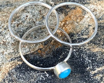 Band Stacker Ring – Sterling Silver with Kingman Turquoise