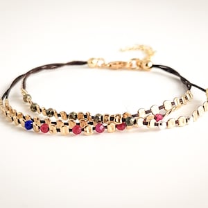 Fijne edelsteen en gouden kralenarmband, minimalistische gouden stapelsieraden, sierlijke boho gelaagde armband voor vrouwen, robijn, hematiet, zilver