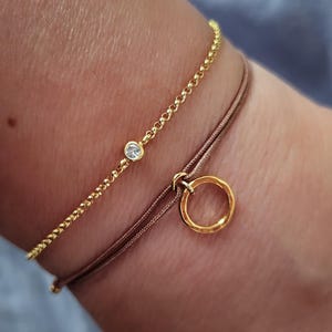Bracelet cordon chic avec bague en or vermeil 14 carats - Bracelet rouge porte-bonheur, amitié et protection, style bohème, minimaliste, cadeau pour elle
