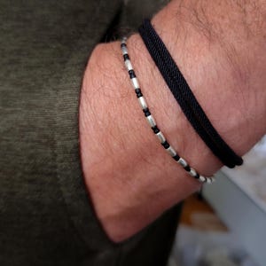 Solid Silver beaded bracelet for everyday–Waterproof, Adjustable, Minimalist,Unisex,Women,Men’s black bracelet,Father&#39;s day,Men&#39;s Necklace