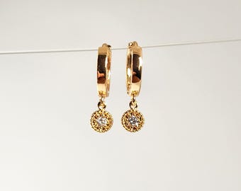 Gold Plated Hoop Earrings: Dainty Cubic Zirconia Charm