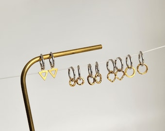 Aros de oro y plata / Aros colgantes de dos tonos de metal mixto / Joyería minimalista para mujer / Joyería moderna