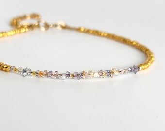 Delicate Tiny Herkimer Diamonds and Gold vermeil bracelet, Fine, Minimalist, Dainty, Elegant, Valentine&#39;s day, Christmas, Mother&#39;s day Gift