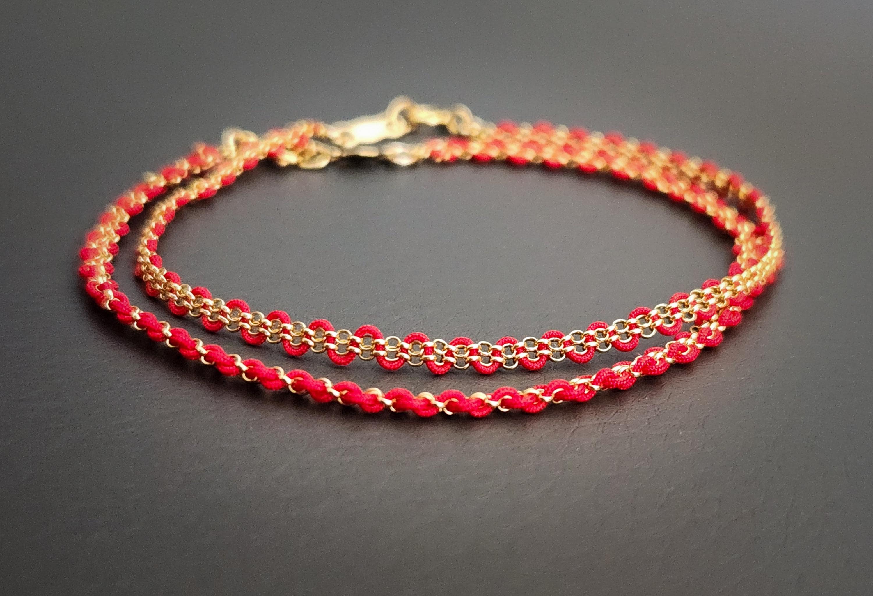 Woven Gold Chain Friendship Dainty Bracelet-Boho Stacking,Red String,Good Luck,Kabbalah, Valentine’s,Mother’s Day,Birthday Teen Gift for her