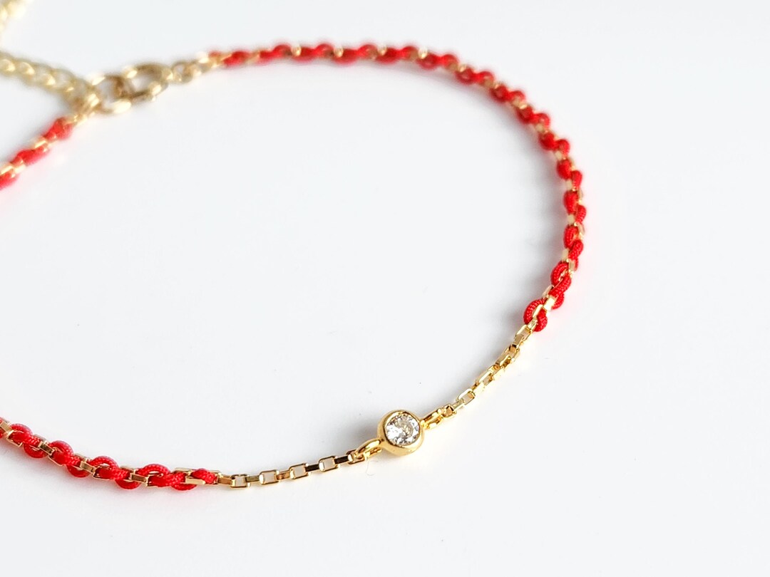 Red Rhinestone String Chain Red String and Gold Chain Woven Bracelet With Sparkly Cubic Zirconia ...