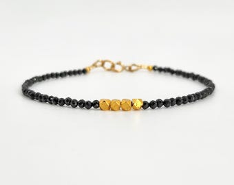 Black Spinel Bracelet: 24k Gold Vermeil Beads, Delicate Jewelry, Elegant and Dainty bracelet, Protection and Healing, Mother&#39;s day Gift