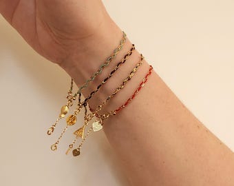 Charm Friendship bracelet with Woven Gold Chain and Cord for Good Luck, Good Karma and Protection ,Boho gift, Stacking,Red String,Red Thread