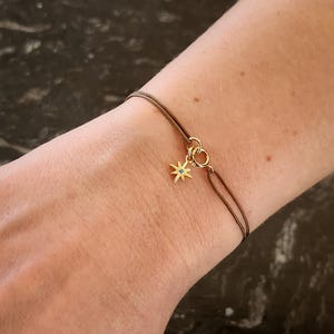 North Star Charm Cord Bracelet: Gold Filled, Adjustable Friendship Jewelry