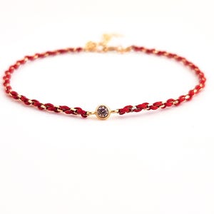 Red string and Gold Chain Woven bracelet with sparkly Cubic Zirconia gold bead, Delicate, Friendship, Good Luck, Kabbalah,Boho, Gift for her