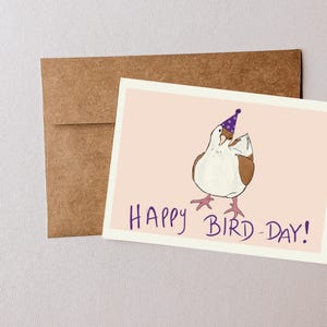 Happy Bird-Day Taube Karte - Lustige Hand gezeichnete Geburtstags-Gruß-Karte