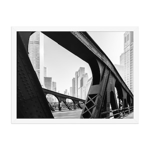 Paesaggio urbano di Chicago Bridge in bianco e nero, fotografia artistica originale, stampa con o senza cornice
