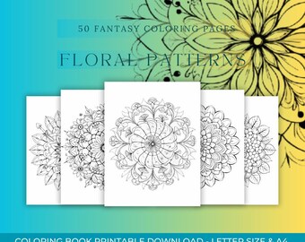Floral Coloring Pages: 50 Unique Flower Designs (PNG Digital Download)