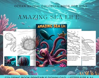 Sea Life Coloring Book for Kids – Fun Facts in 5 Languages (PDF)