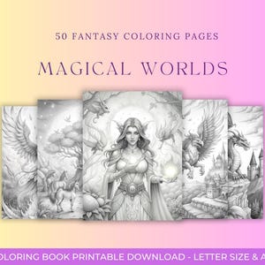 Magical Worlds  50 Fantasy Coloring Pages for Adults PDF, Detailed Illustrations for Printing, A4