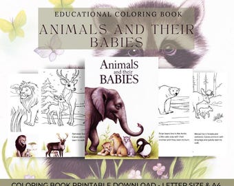 Animals and Their Babies - Fun and Educational Coloring Book for Kids (Ages 3-10)