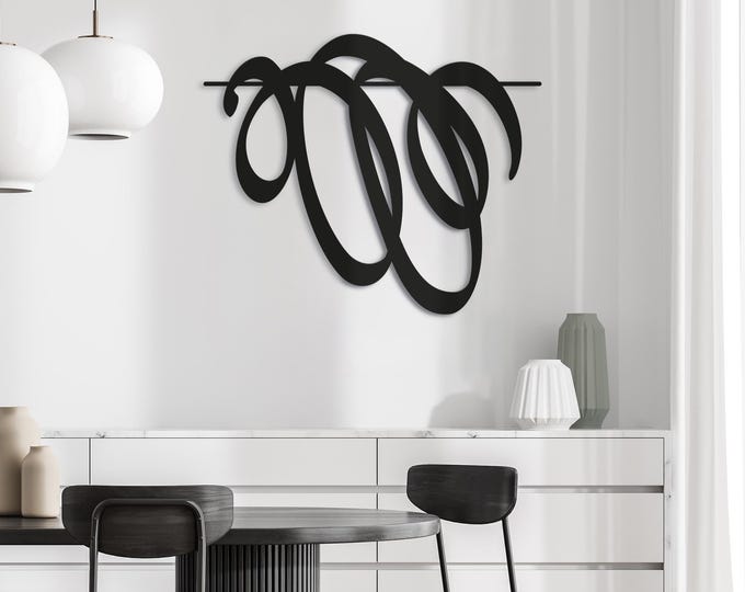 Modern Black Steel Loop Wall Art - Minimalist Metal Sculpture