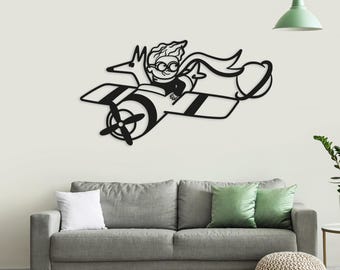 Little Prince Metal Wall Art: Fox and Plane Landscape Decor