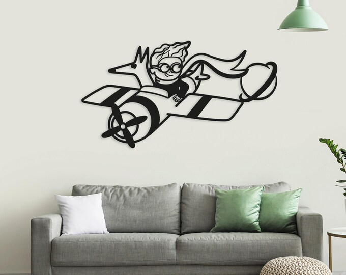 Little Prince Metal Wall Art: Fox and Plane Landscape Decor