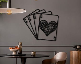 Aces Hearts Poker Wall Decor: Laser-Cut Steel Card Art