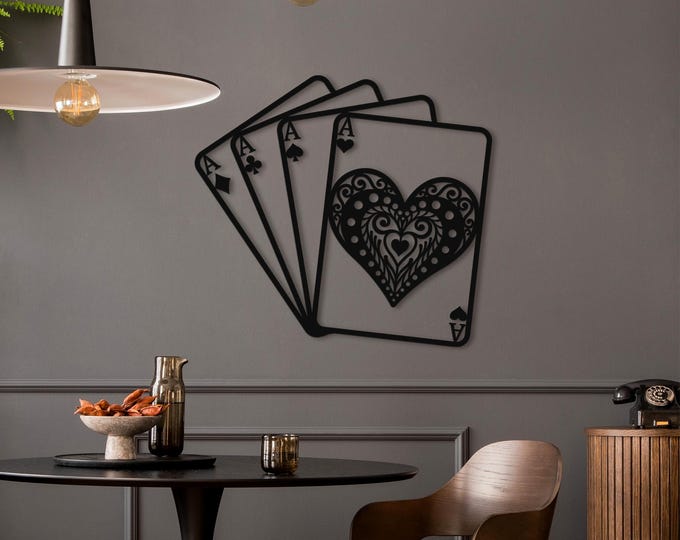 Aces Hearts Poker Wall Decor: Laser-Cut Steel Card Art