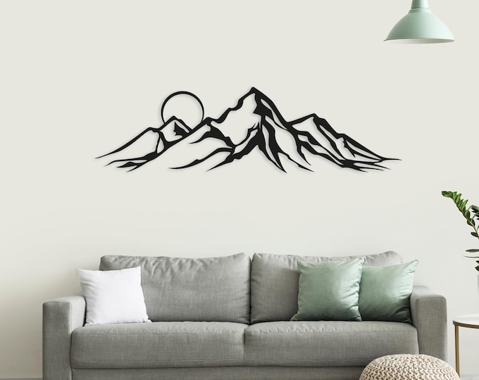 Mountains with Moon Metal Wall Art: Nature Landscape Decor