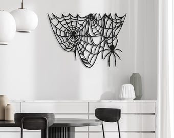 Metal Spider Web Wall Art – Halloween Steel Decoration with Spider