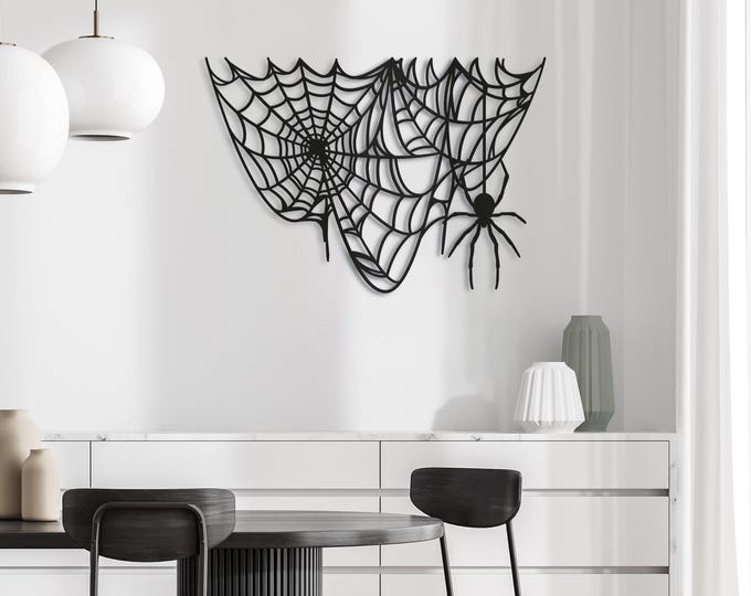 Metal Spider Web Wall Art – Halloween Steel Decoration with Spider