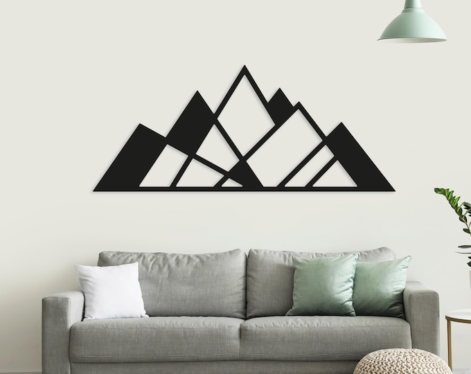 Mountains Minimalistic Design. Metal Wall Art. Nature Themed Landscape Steel Wall Hanging Decor