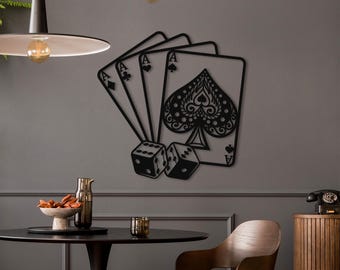 Aces and Dices Spade. Poker Themed Playing Cards Metal Wall Hanging Decor