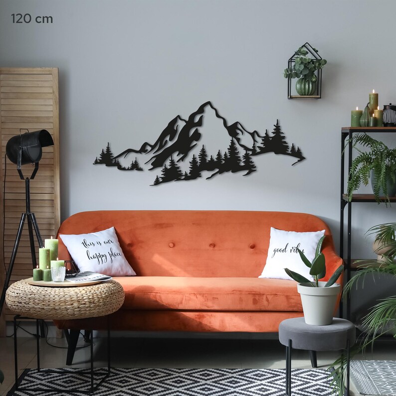 Metal Mountain Forest Wall Art, Nature Landscape Metal Hanging Decor image 6