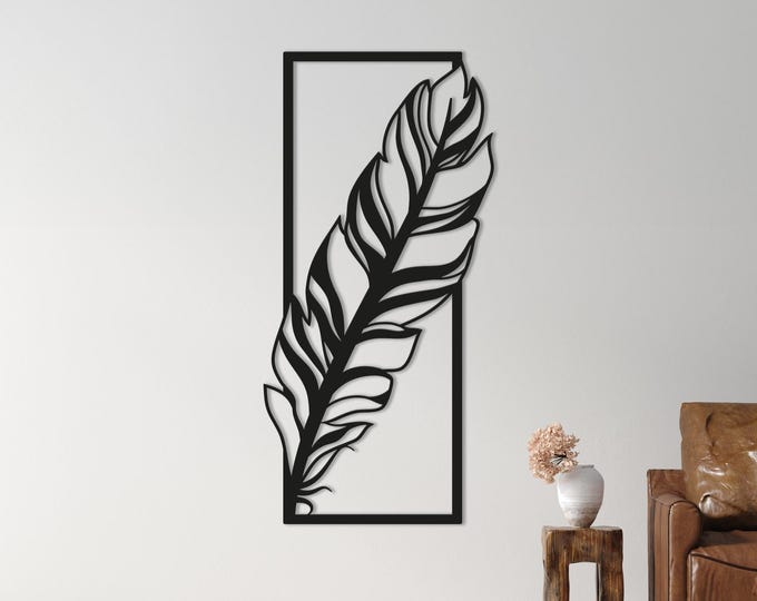 Feather Steel Wall Art – Modern Steel Feather in Frame | Minimalist Nature-Inspired Wall Decoration