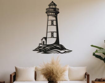 Lighthouse Metal Wall Art: Laser-Cut Coastal Decor