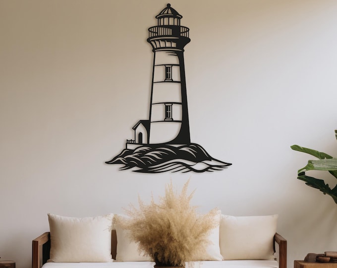 Lighthouse Metal Wall Art: Laser-Cut Coastal Decor