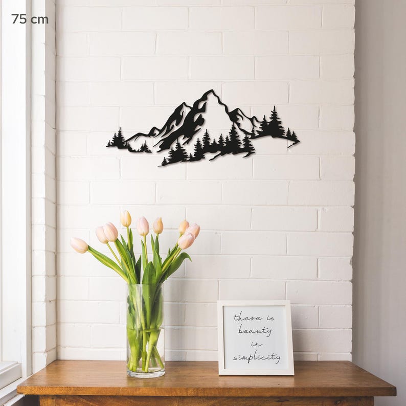 Metal Mountain Forest Wall Art, Nature Landscape Metal Hanging Decor image 4