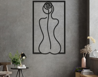Minimalist Metal Woman Line Art – Women Wall Decor, Female Silhouette Steel Frame