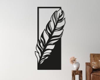 Feather Metal Wall Art – Modern Steel Feather in Frame | Minimalist Nature-Inspired Wall Decoration for Living Room, Bedroom & Office