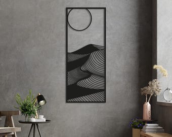Modern Metal Wall Art: Mountain Dunes with Sun Decor