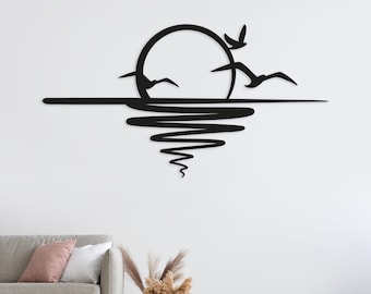 Sunset with birds Steel Wall Art   Nature Themed Metal Wall Hanging Decor
