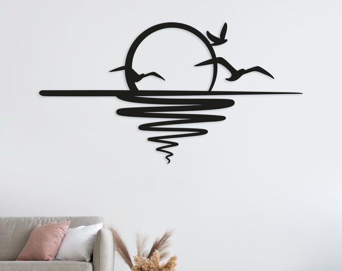 Sunset with birds Steel Wall Art   Nature Themed Metal Wall Hanging Decor