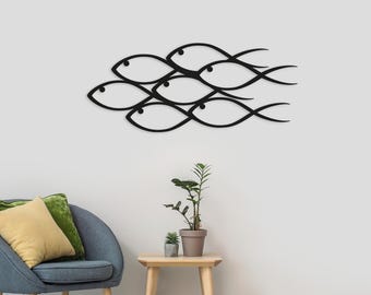 Abstract Fish Metal Wall Art: Laser-Cut Coastal Decor