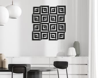 Squares Optical Illusion. 3D effect Metal Wall Hanging decor