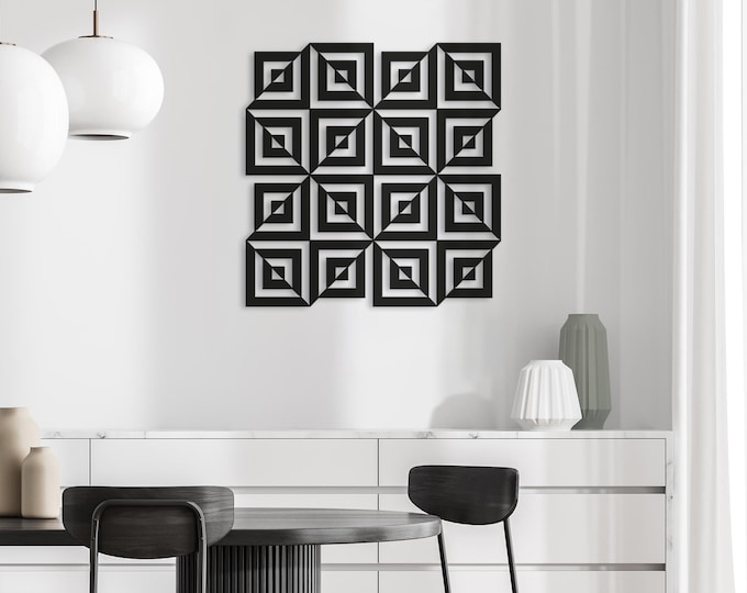 Squares Optical Illusion. 3D effect Metal Wall Hanging decor